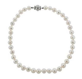 14k Gold Diamond Pearl Necklace