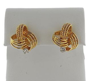 18k Gold Diamond Swirl Earrings