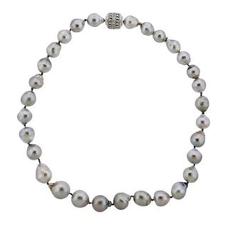 18k Gold Diamond Baroque Pearl Necklace