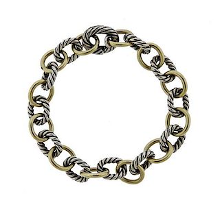 David Yurman 18K Gold Sterling Cable Link Bracelet