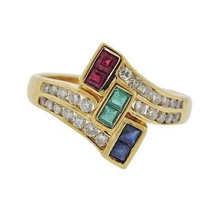 18K Gold Diamond Multi Color Stone Ring