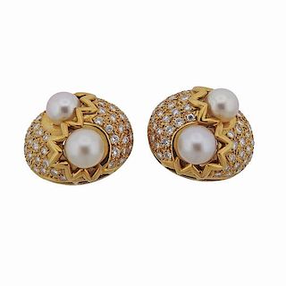 18k Gold 2.00ctw Diamond Pearl Earrings