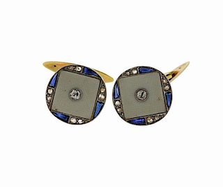 Art Deco Platinum 18k Gold Diamond Sapphire Cufflinks