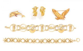 A Collection of 14 Karat Yellow Gold Jewelry, 49.20 dwts.