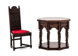 Two Jacobean Style Furniture Articles, Height of chair 3 7/8 inches.