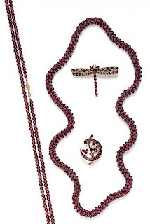 A Collection of Gilt Silver, Yellow Gold, Gold-Filled, Garnet and Cultured Pearl Jewelry,