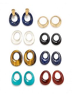 A Pair of Yellow Gold Earclips with Interchangeable Multigem Hoops, 69.00 dwts.