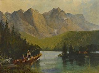 Mountainous Oil Fishing Landscape, Signed Baders