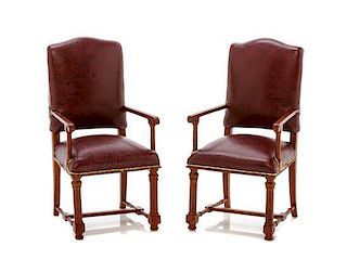 A Pair of Faux Leather Upholstered Armchairs, Height 3 3/4 inches.