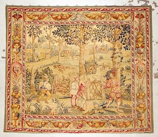 Antique Aubusson Tapestry, France, Signed