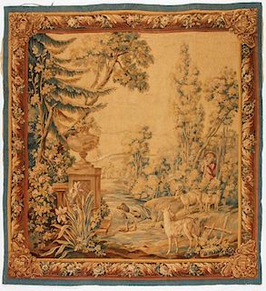 Antique Continental Wool Pictorial Tapestry