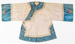 Antique Chinese Blue & White Silk Robe