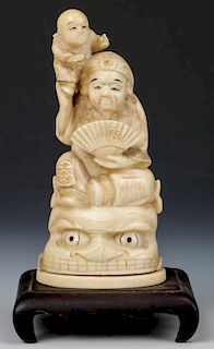 Japanese Meiji Period Carved and signed Okimono