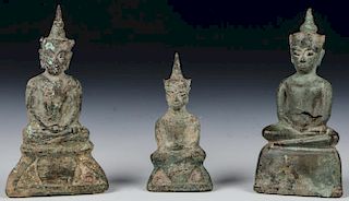3 Antique Bronze Burmese Buddha Figures