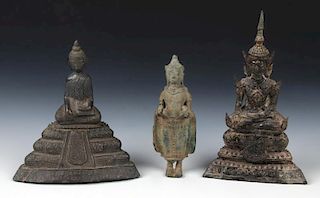 3 Antique Asian/Thai Bronze Buddha Figures