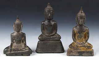 3 Antique Bronze Thai Buddha Figures