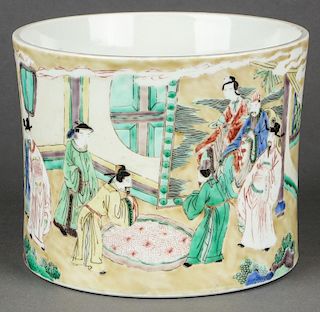 Antique Chinese Painted Porcelain Brush Pot