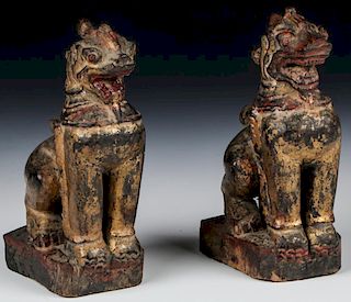 Pair of Antique Burmese Gilt Foo Dogs