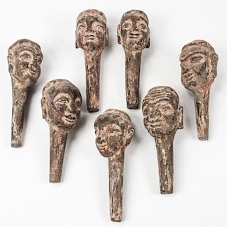 7 Antique Chinese Carved Wood Puppet Heads