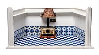 * A German Kitchen Diorama, Height 11 x width 21 x depth 11 inches.