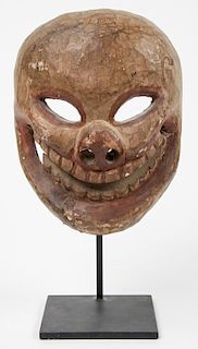 Himalayan Carved Wood Skull Mask, Possibly Tibetan