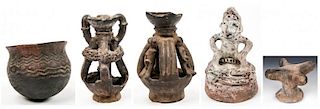 Collection of 5 Old African & PNG Pottery Forms