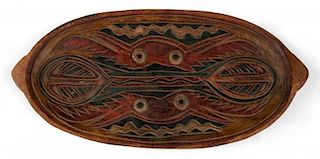 Old PNG Carved Wood Tray w. Paint