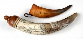 2 Antique Scrimshaw Powder Horns