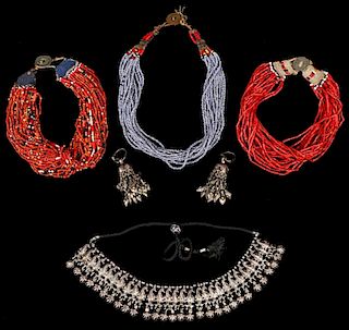 3 Naga Bead Necklaces & Afghan Necklace and Earrings