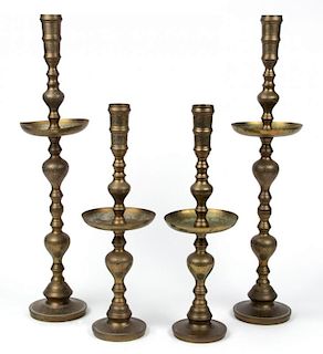 4 Old Tall Bronze Thai Candlesticks