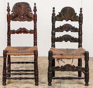 Two Antique Continental Rush Chairs
