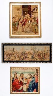 3 Antique Continental Framed Pictorial Tapestries