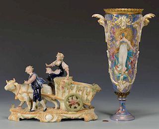 Sevres style Art Nouveau Vase and Figural