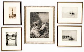 5 Framed Engravings by Unknown Artists