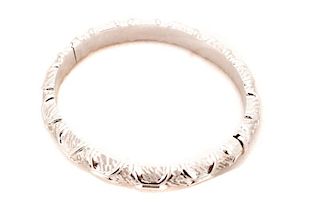 14K White Gold Textured Bangle Style Bracelet