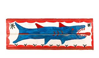 RA Miller Folk Art Painted Shark on Metal