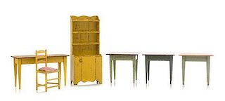 * Six Provincial Style Painted Furniture Articles, Height of cupboard 6 x width 2 1/2 x depth 1 3/8 inches.