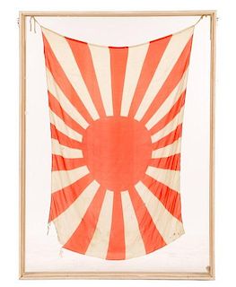 Framed Japanese Silk 'Rising Sun' Flag, WWII