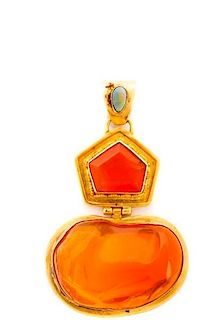 18k Yellow Gold & Mexican Fire Opal Pendant