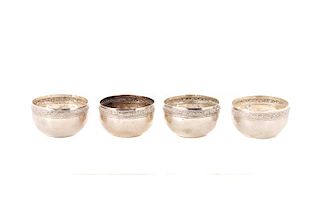 Set of 4 Silver Repousse & Hammered Bowls