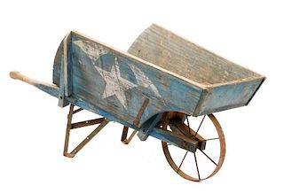 Large Victorian Blue Painted Rustic Wheelbarrow