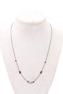 14k Gold, Ruby, Sapphire, & Diamond Necklace