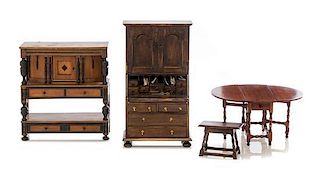 * Four Furniture Articles, Height of bookcase 6 x width 3 1/2 x depth 1 1/8 inches.