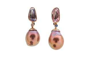 Pair, Lainey Papageorge Sapphire & Pearl Earrings