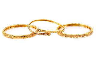Three 22k Yellow Gold Bangle Bracelets, Stamped