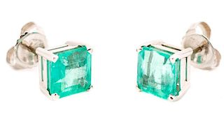 Pair of Emerald Stud Earrings, Approx 2.88 Carats