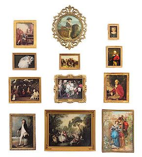 * Twelve Framed Printed Works of Art, Largest: 3 1/4 x 4 1/4 inches.