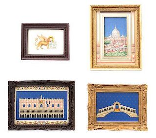 * Four Framed Decorative Articles, Largest: 1 5/8 x 2 3/8 inches.