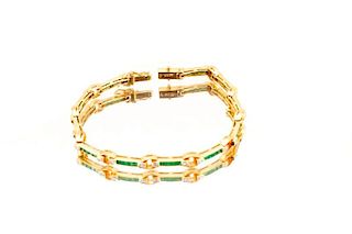 18k Yellow Gold, Emerald, & Diamond Bracelet