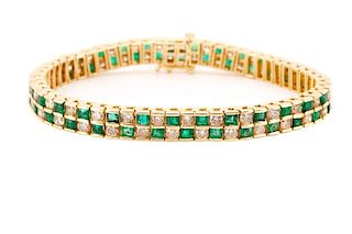 14k Yellow Gold, Emerald, & Diamond Bracelet